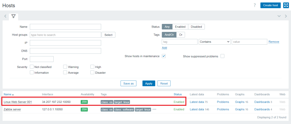 List Zabbix Hosts