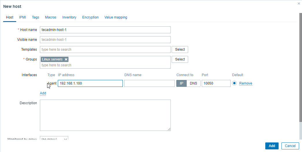 Adding Zabbix Host  to Server