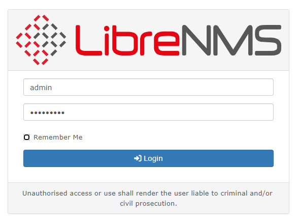 LibreNMS login screen