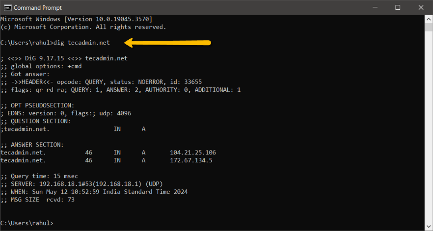 Installing dig command on Windows