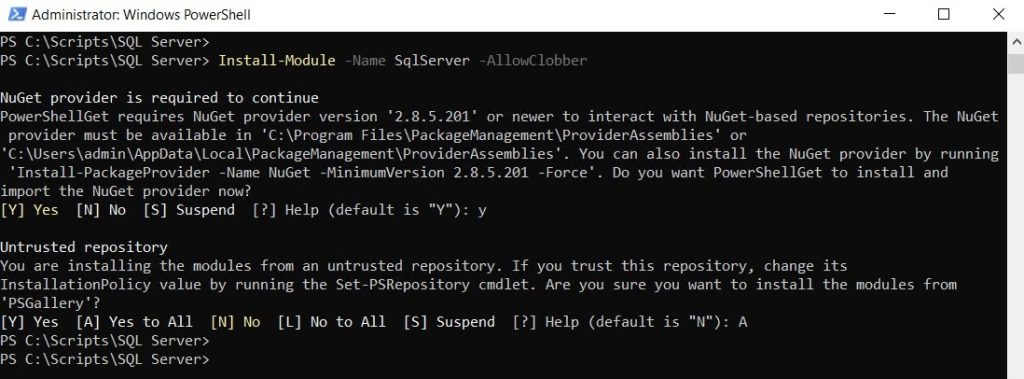 Install SQL Server module in PowerShell